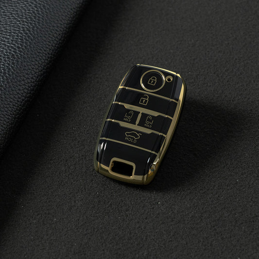 KIC4T1 Black-Gold Plating TPU Car Key Case Cover for KIA K5 KX3 KX5 KX7 K4 Sportage R Sorento