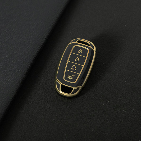 HYS3T1 Black-Gold Plating TPU Car Key Case Cover For Hyundai I30 Ix35 KONA Encino Solaris Azera Grandeur Ig Accent Santa Fe Palisade