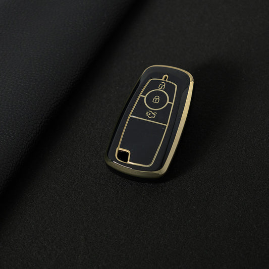 FOB1T1 Black-Gold Plating TPU Car Key Case Cover Holder for Ford Fusion Edge Mustang Explorer F150 F250 F350