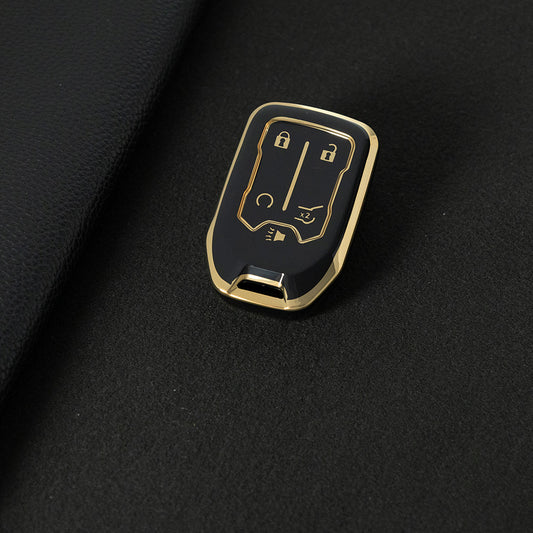 CEB3T1 Black-Gold Plating Remote Shell Fob Holder TPU Key Cover Case for Sierra Terrain Acadia Chevrolet Tahoe 2012-2016