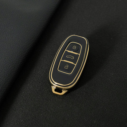 HNC1T1 Black-Gold Plating Soft TPU Car Key Case Cover Shell for Hongqi BESTURN B50 B70 E-HS3 H5 H7 Saloon H9 HQ3 HS5 HS7 SHENGSHI Key Rings Keychain Bag