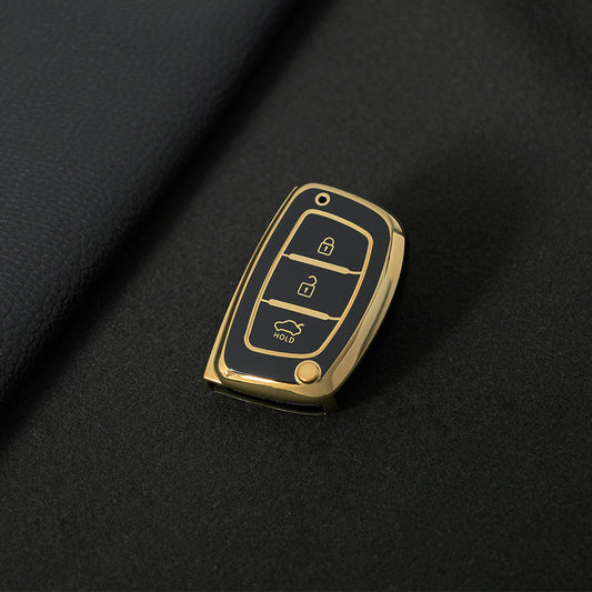 HYD2T1 Black-Gold Plating Car Key Cover Suitable for Modern Car Keycases, Langdong Ix35 Anti Drop protection Sonata Eight Shell Buckle keychain