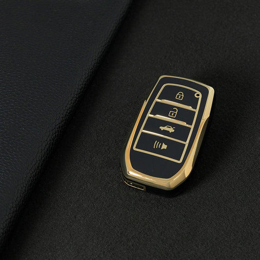 TOC6T1 Black-Gold Plating TPU Car Key Case Cover Fob for Toyota Corolla RAV4 CHR Camry Crown Auris Land Cruiser 200 Prado Protector Shell Accessories