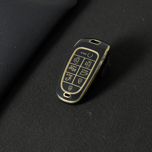 HYE5T1 Black-Gold Plating TPU Car Key Case Cover for Hyundai Tucson 2022 Santa Fe NEXO NX4 Atos Prime Solaris