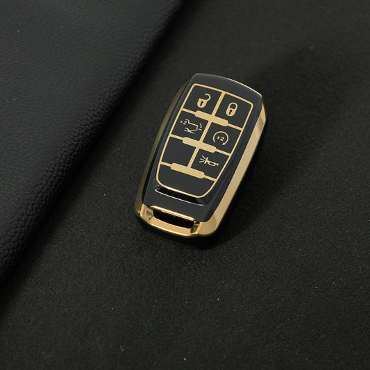JEE5T1 Black-Gold Plating TPU Jeep Grand Cherokee Chrysler 300C for Fiat Freemont Dod Ram 1500 Journey-Fit Model Car Key Cover Case Car Key Accessories