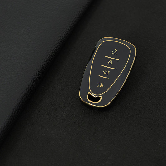 CEA2T1 Black-Gold Plating Car Key Cover For CHEVROLET Cruze Spark Camaro Volt Bolt Trax Malibu Captiva Equinox Trax Tracker AVEO Lova TPU Car Key Case Key Cover