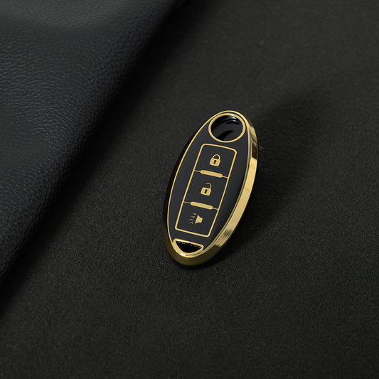 NIB2T1 Black-Gold Plating Car Key Cover TPU Car Key Case Cover Key Fob Cover for Nissan Leaf Micra Qashqai J11 J10 X Trail T32 Versa Note Patrol Accessories