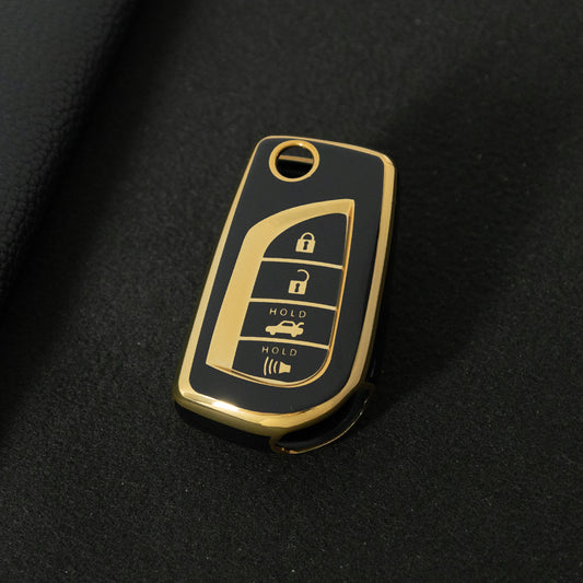 TOA5T1 Black-Gold Plating TPU Protective Key Cover Case for Toyota New Corolla Camry RAV4 Avalon Izoa CHR Highlander Car Key Accessories