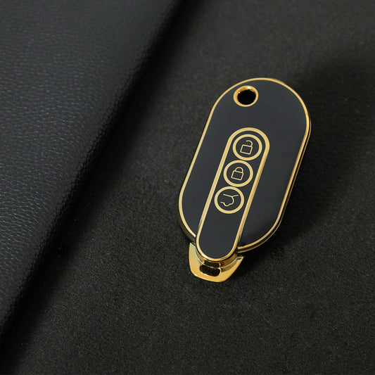 WUF1T1 Black-Gold Plating Car Key Cover TPU Car Remote Key Case Cover Shell Fob for SGM Wuling Hongguang MINIEV Air EV 2023 2022 Auto Protector Bag Accessories