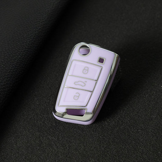 VOA1T1 Purple-Silver Plating Car Key Cover For Volkswagen Golf 3 buttons