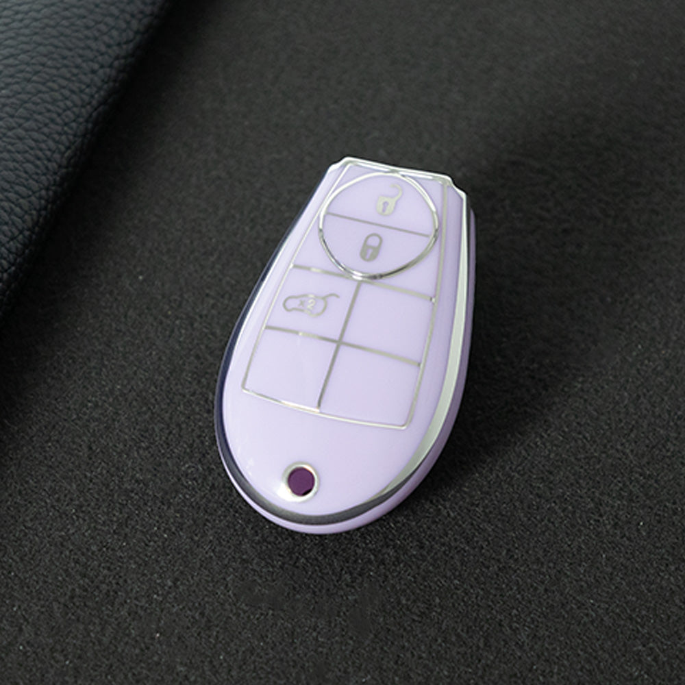 JEC1T1 Purple-Silver Plating TPU Car Key Case Cover Fob for Dodge Challenger Charger Magnum Journey Ram Jeep Commander Grand Cherokee Chrysler 300