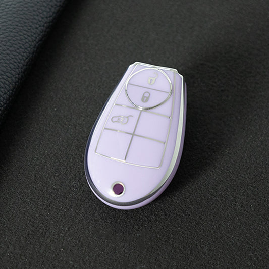 JEC1T1 Purple-Silver Plating TPU Car Key Case Cover Fob for Dodge Challenger Charger Magnum Journey Ram Jeep Commander Grand Cherokee Chrysler 300