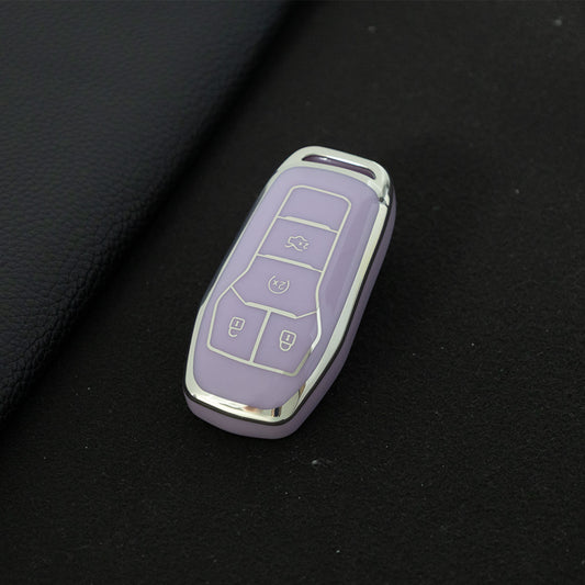 FOC1T1 Purple-Silver Plating Tpu Car Key Case for Ford Mustang lincoln MKZ MKC MKX EXPLORER Taurus
