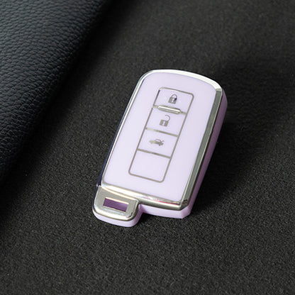 TOD1T1 Purple-Silver Plating Soft TPU Remote Car Key Case for Toyota Camry Corolla RAV4 Highlander Avalon 2015 - 2017 4 Buttons Cover Shell Holder