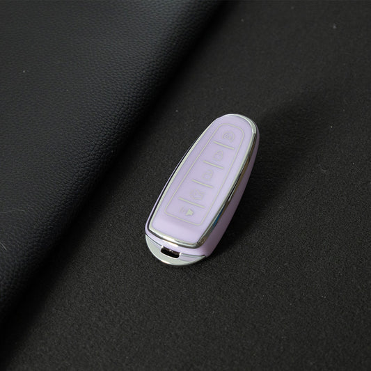 FOJ1T1 Purple-Silver Plating Soft TPU Car Remote Key Case Cover Shell for Ford Fusion Fiesta Mondeo Ecosport Kuga Escort Everest Ranger F150 Protector Holder