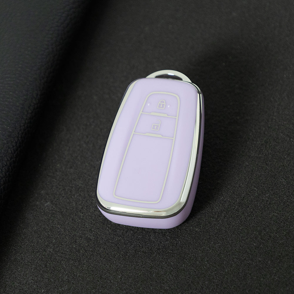 TOB2T1 Purple-Silver Plating Car Key Cover Premium Soft TPU Car Key Case Cover Shell for Toyota LEVIN COROLLA RAV4 IZOA AVALON CHR Plarad Camry Key Rings Keychain Bag
