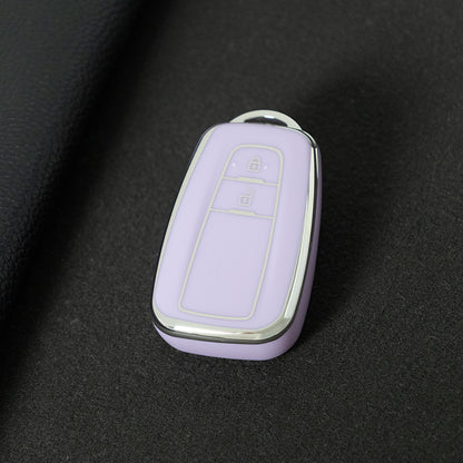 TOB2T1 Purple-Silver Plating Car Key Cover Premium Soft TPU Car Key Case Cover Shell for Toyota LEVIN COROLLA RAV4 IZOA AVALON CHR Plarad Camry Key Rings Keychain Bag