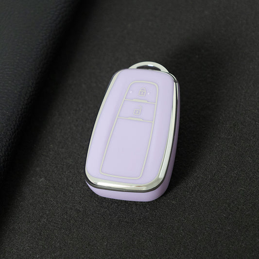 TOB2T1 Purple-Silver Plating Car Key Cover Premium Soft TPU Car Key Case Cover Shell for Toyota LEVIN COROLLA RAV4 IZOA AVALON CHR Plarad Camry Key Rings Keychain Bag