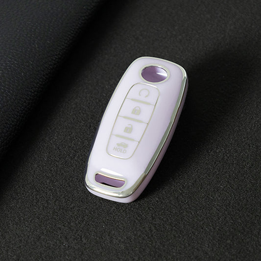 NIA7T1 Purple-Silver Plating TPU Car Key Cover Fob Holder Suitable for Nissan Sylphy Bluebird Teana X-Trail Murano GTR