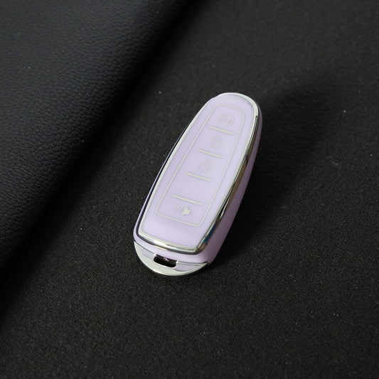 FOJ2T1 Purple-Silver Plating TPU Car Key Case Cover for Ford 2011 2012 2013 EDGE Lincoln Navigator