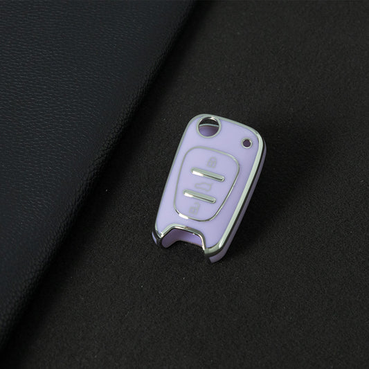 HYG2T1 Purple-Silver Plating Car Key Cover For Hyundai I20 I30 Ix20 Ix35 for Kia Ceed Picanto Sportage TPU Car Key Case Cover Shell Bag Holder Fob Keychain Accessories