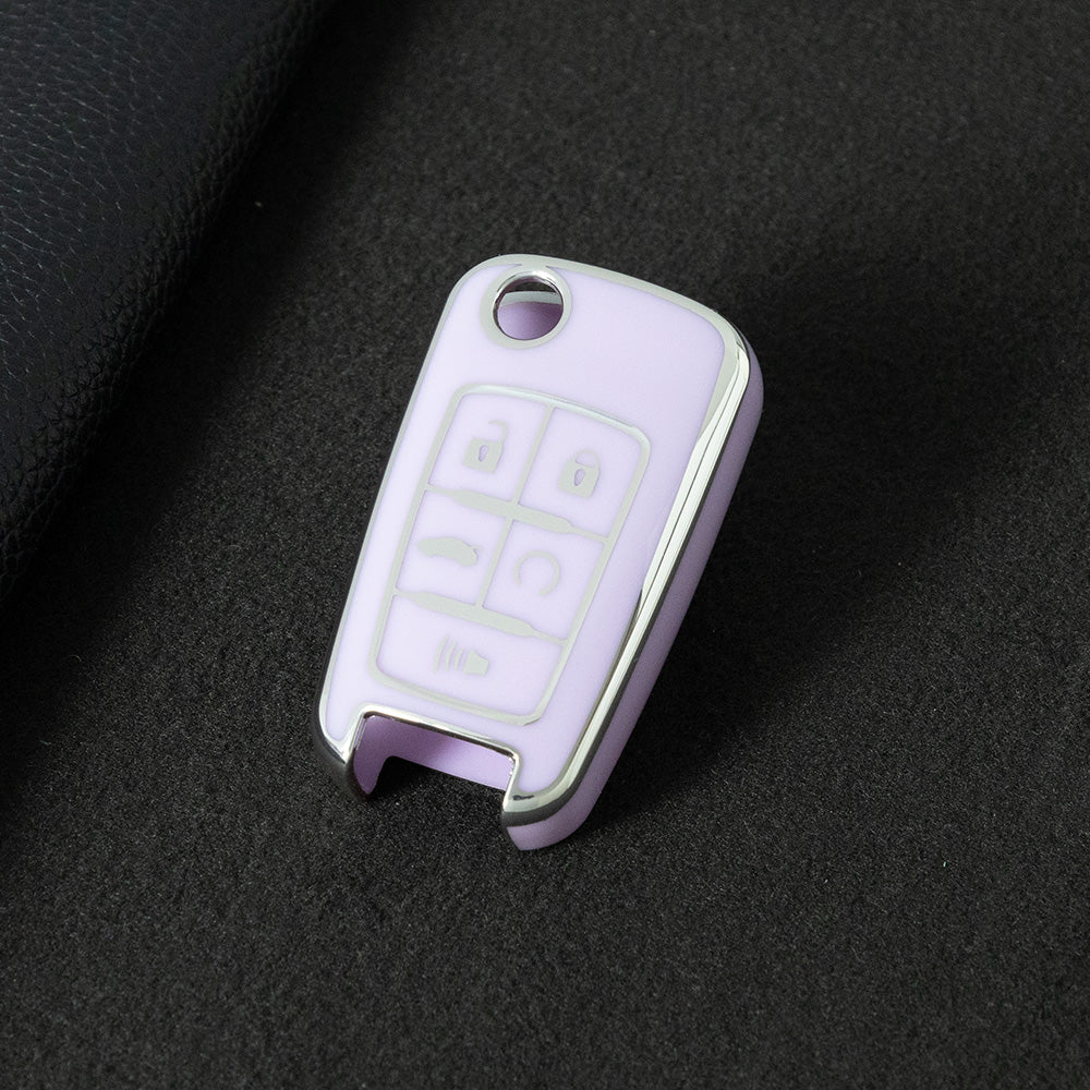 CED5T1 Purple-Silver Plating 5-Button TPU Key Cover for Chevrolet Cruze Camaro Buick Regal Excelle, Protective Key Case