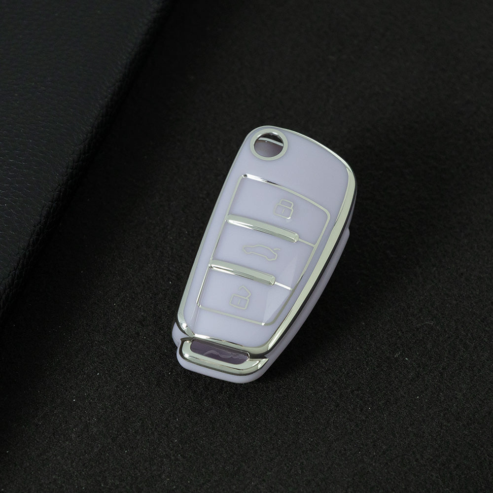 AUD1T1 Purple-Silver Plating Car Key Cover For Audi Q3 Q7 Q5 TT Q2L A3 A1 Fold Key Rings Keychain Bag