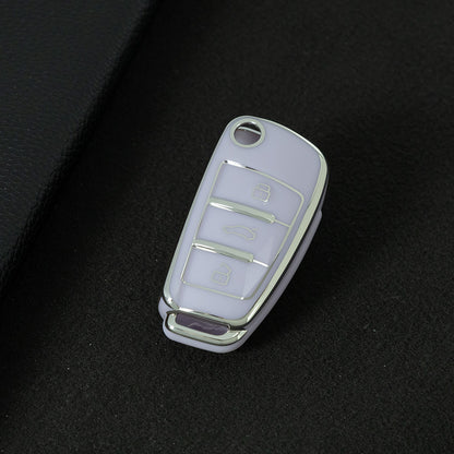 AUD1T1 Purple-Silver Plating Car Key Cover For Audi Q3 Q7 Q5 TT Q2L A3 A1 Fold Key Rings Keychain Bag