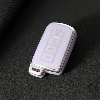 TOD4T1 Purple-Silver Plating For Toyota Camry TPU Car Key Case Cover Bag Shell Fob Protector 4 Button