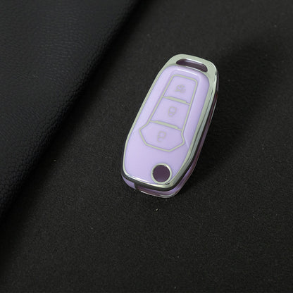 FOA1T1 Purple-Silver Plating Car Key Cover Hot Sale TPU Car Key Case for Ford ESCORT Edge Taurus Ecosport Car Key Shell Cover