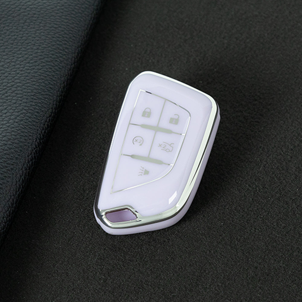 CAB1T1 Purple-Silver Plating TPU Premium Soft Car Key Case Cover Shell for Cadillac XT5 XT4 XT6 CT5 CT6 CT4 XTS ATSL SRX Key Ring Keychain Bag Accessory