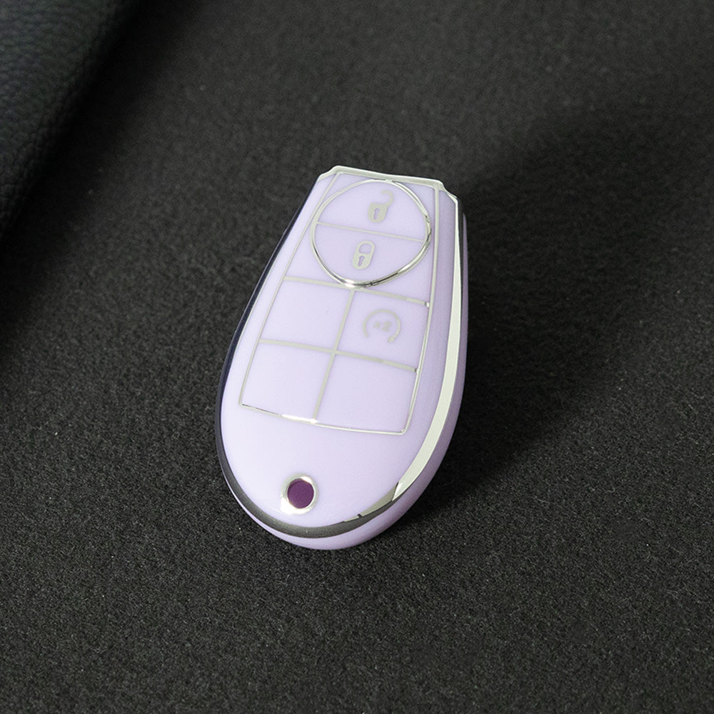 JEC3T1 Purple-Silver Plating TPU Car Key Cover Case for Dodge Challenger Charger Magnum Journey Ram Jeep Commander Grand Cherokee Chrysler 300