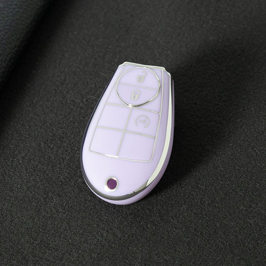 JEC3T1 Purple-Silver Plating TPU Car Key Cover Case for Dodge Challenger Charger Magnum Journey Ram Jeep Commander Grand Cherokee Chrysler 300