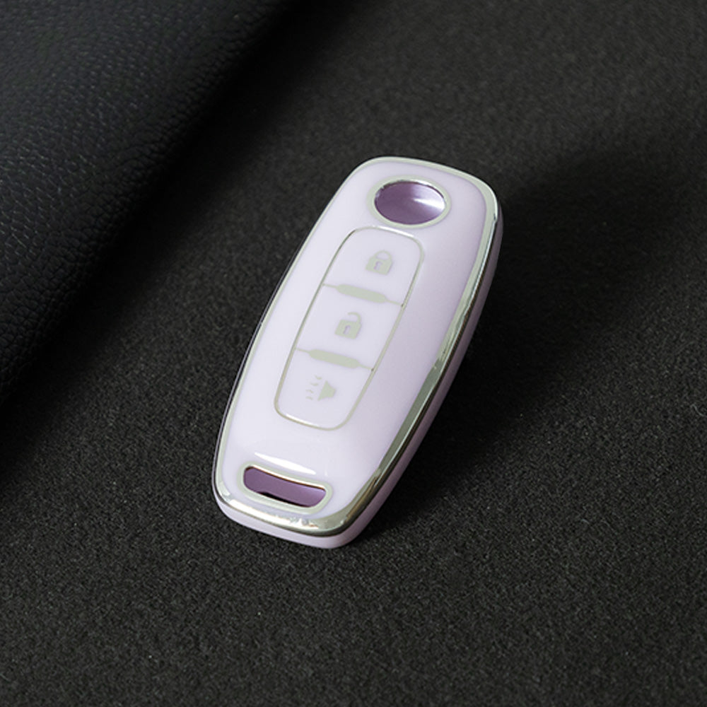 NIA5T1 Purple-Silver Plating TPU Car Key Cover Key Fob Holder Suitable for Nissan Sylphy Bluebird Teana X-Trail Murano GTR