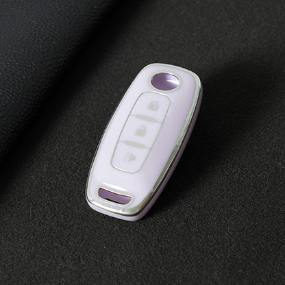 NIA5T1 Purple-Silver Plating TPU Car Key Cover Key Fob Holder Suitable for Nissan Sylphy Bluebird Teana X-Trail Murano GTR