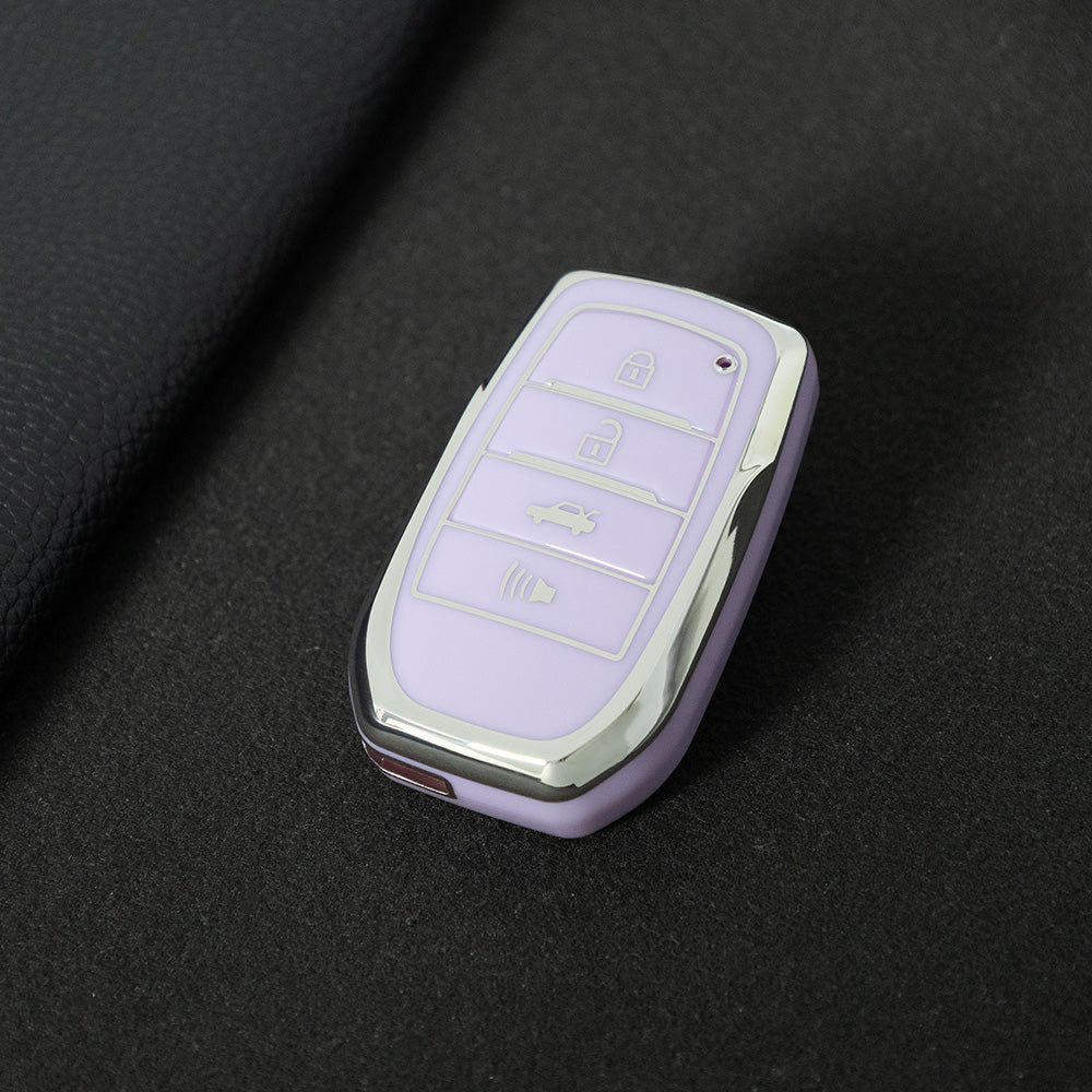 TOC6T1 Purple-Silver Plating TPU Car Key Case Cover Fob for Toyota Corolla RAV4 CHR Camry Crown Auris Land Cruiser 200 Prado Protector Shell Accessories