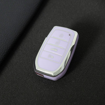 TOC6T1 Purple-Silver Plating TPU Car Key Case Cover Fob for Toyota Corolla RAV4 CHR Camry Crown Auris Land Cruiser 200 Prado Protector Shell Accessories