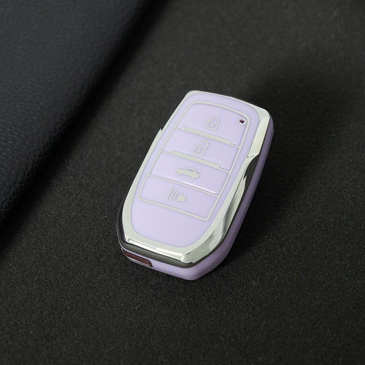 TOC6T1 Purple-Silver Plating TPU Car Key Case Cover Fob for Toyota Corolla RAV4 CHR Camry Crown Auris Land Cruiser 200 Prado Protector Shell Accessories