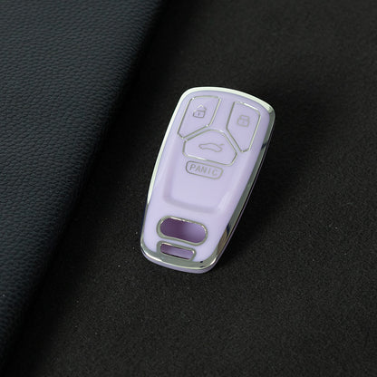 AUA3T1 Purple-Silver Plating Car Key Cover TPU Lightweight Car Key Cover Case Keychain Protector Fob for Audi Q7 A2 A4L Q5L A5 S4 TT TTS