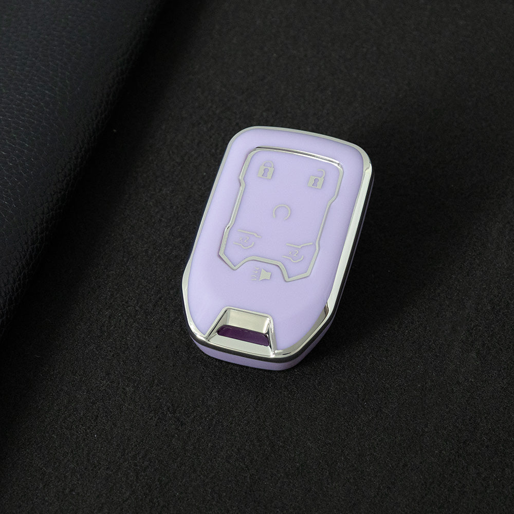 CEB2T1 Purple-Silver Plating TPU Car Key Case Cover for Chevrolet Colorad Silverado GMC Sierra 1500