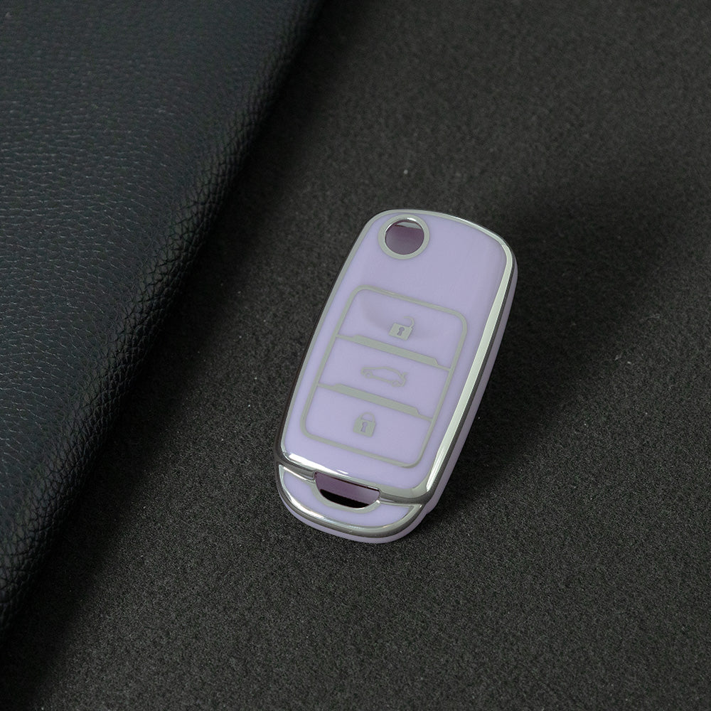 CHB1T1 Purple-Silver Plating Car Key Cover For Premium Soft TPU Car Key Case Cover  CHANGAN Benben E-Star CS15 CS35 CS55 EADO LUMIN Key Rings Keychain Bag