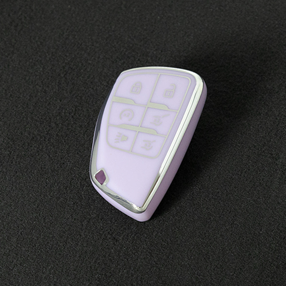 CEV4T1 Purple-Silver Plating 6-button Car Remote Key Case TPU Soft Key Fob Cover Smart Key Shell Holder Compatible with GMC Chevy Buick