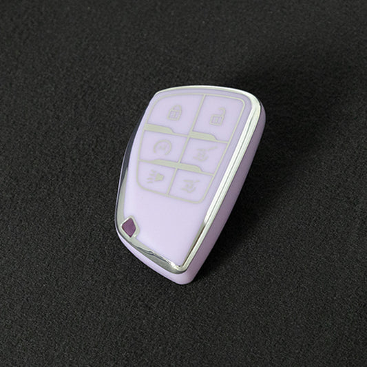 CEV4T1 Purple-Silver Plating 6-button Car Remote Key Case TPU Soft Key Fob Cover Smart Key Shell Holder Compatible with GMC Chevy Buick