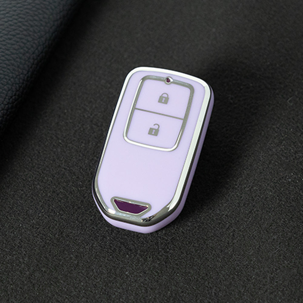HOA2T1 Purple-Silver Plating Car Key Cover 2/3/4/5-Button Full-Coverage TPU Key Cover for Honda CR-V/Accord/Civic/Fit/Jade/Odyssey - Anti-Scratch Protective Case