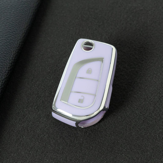 TOA2T1 Purple-Silver Plating Car Key Cover TPU Soft Cover Key Cases Suitable for toyota Carola Highlander New Reith RAV4 Car Key Cover