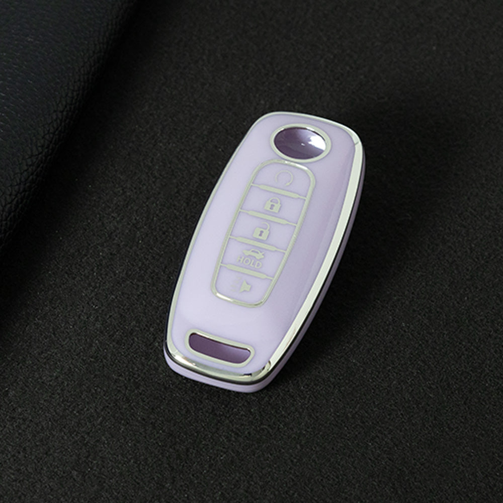 NIA3T1 Purple-Silver Plating TPU Car Key Cover Soft Key Shell Fob Holder Suitable for Nissan Sylphy Bluebird Teana X-Trail Murano GTR