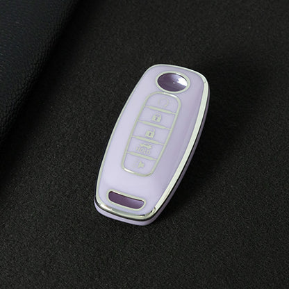 NIA3T1 Purple-Silver Plating TPU Car Key Cover Soft Key Shell Fob Holder Suitable for Nissan Sylphy Bluebird Teana X-Trail Murano GTR
