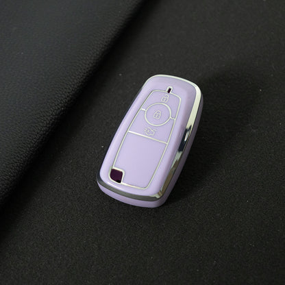 FOB1T1 Purple-Silver Plating TPU Car Key Case Cover Holder for Ford Fusion Edge Mustang Explorer F150 F250 F350