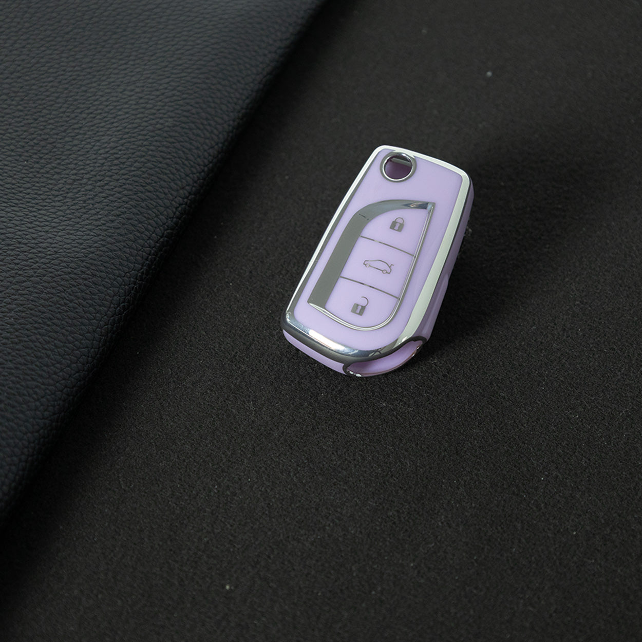 TOA1T1 Purple-Silver Plating Car Key Cover Premium Soft TPU Car Key Case Cover Shell for Toyota COROLLA camry LEVIN REIZ highlander RAV4 Fold Key Rings Keychain Bag
