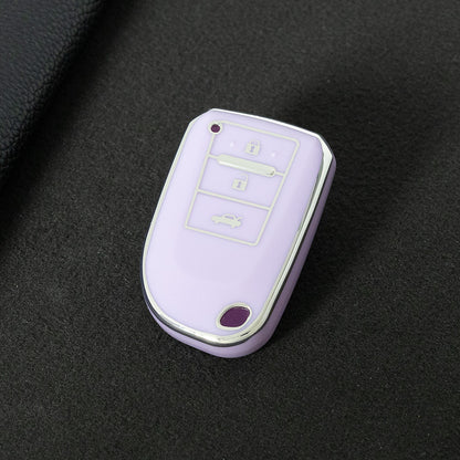 TOI1T1 Purple-Silver Plating 3 Buttons TPU Car Key Cover Case for Toyota Yaris HAIs 2020 Hiace 200 Sienta